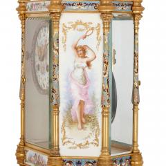 Porcelain champlev enamel and gilt bronze Rococo style three piece clock set - 2898229