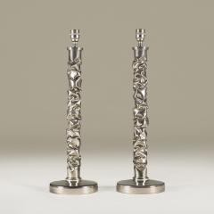 Porta Romana Pair of tall melting metal polished nickel lamps by Porta Romana - 4507881