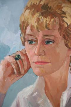Portrait Of A Woman And White Dog Painting - 3185234