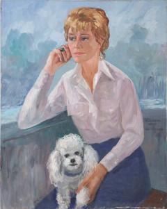 Portrait Of A Woman And White Dog Painting - 3195016
