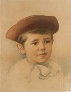 Portrait of a Young Boy in Watercolor Signed Alice Randall 1890 - 2516806