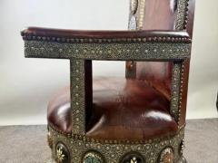 Portuguese Colonial Style Leather Filigree Design Throne Chair - 4090258