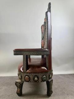 Portuguese Colonial Style Leather Filigree Design Throne Chair - 4091508