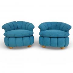 Post Modern Biscuit Tufted Pair Turquoise Lounge Chairs 1980 - 4496869