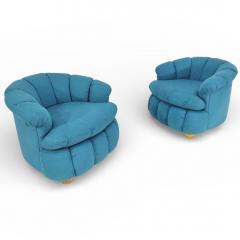 Post Modern Biscuit Tufted Pair Turquoise Lounge Chairs 1980 - 4496871