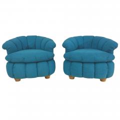 Post Modern Biscuit Tufted Pair Turquoise Lounge Chairs 1980 - 4496872