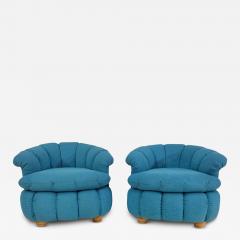 Post Modern Biscuit Tufted Pair Turquoise Lounge Chairs 1980 - 4497305