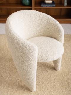 Post Modern Boucle Barrel Chair With Blonde Wood Sculpted Detail - 2716133