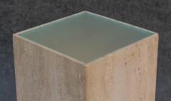 Post Modern Italian Travertine Marble Frosted Glass Illuminated Pedestal - 3627794