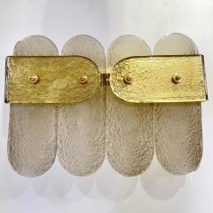 Post Modern Organic Italian Pair Geometric Beige Murano Glass Gold Leaf Sconces - 4371949