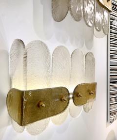 Post Modern Organic Italian Pair Geometric Beige Murano Glass Gold Leaf Sconces - 4371951