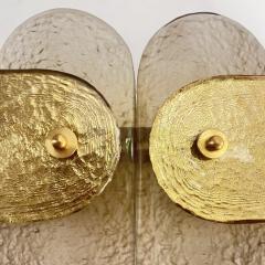 Post Modern Organic Italian Pair Geometric Beige Murano Glass Gold Leaf Sconces - 4371952