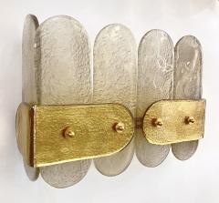 Post Modern Organic Italian Pair Geometric Beige Murano Glass Gold Leaf Sconces - 4371953
