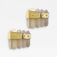 Post Modern Organic Italian Pair Geometric Beige Murano Glass Gold Leaf Sconces - 4372216