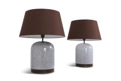Post Modern Pair of Black White Speckled Ceramic Lamps with Brown Shades - 939836
