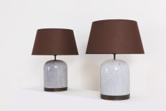 Post Modern Pair of Black White Speckled Ceramic Lamps with Brown Shades - 939837