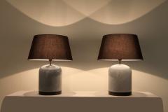 Post Modern Pair of Black White Speckled Ceramic Lamps with Brown Shades - 939842