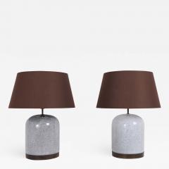 Post Modern Pair of Black White Speckled Ceramic Lamps with Brown Shades - 942132