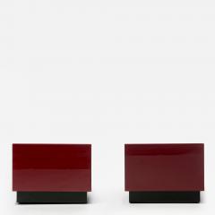 Post Modern Reverse Painted Red and Black Glass Cube End Tables c 1980 - 2853862