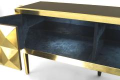 Post War Blue Glass Brass Credenza - 922667