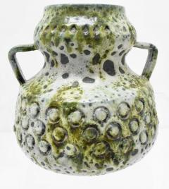 Post War Fat Lava Vase in Green and Off White West Germany - 1532584