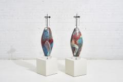 Postmodern Ceramic Table Lamps Lucite Base 1980 - 2055418