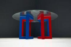 Postmodern Dining Table with Hand Blown Glass Top Italy 1980s - 4147133