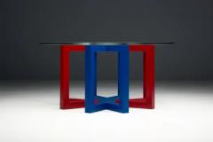 Postmodern Dining Table with Hand Blown Glass Top Italy 1980s - 4147134