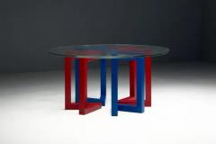 Postmodern Dining Table with Hand Blown Glass Top Italy 1980s - 4147152