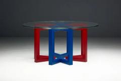 Postmodern Dining Table with Hand Blown Glass Top Italy 1980s - 4147155