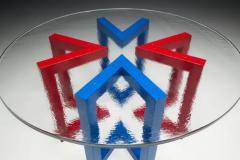 Postmodern Dining Table with Hand Blown Glass Top Italy 1980s - 4147156