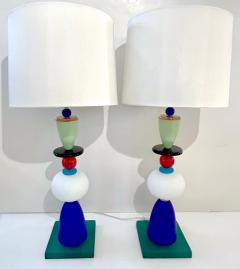 Postmodern Italian Memphis Design Green Blue White Red Black Murano Glass Lamps - 3400511