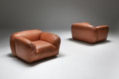 Postmodern Italian Natural Leather Lounge Chairs 1980s - 1337867