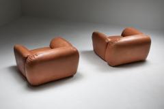 Postmodern Italian Natural Leather Lounge Chairs 1980s - 1337869
