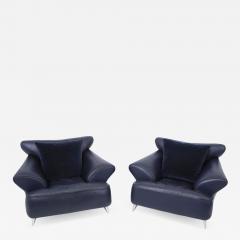 Postmodern Leather and Mohair Lounge Chairs Polished Aluminum Legs circa 1988 - 1797690