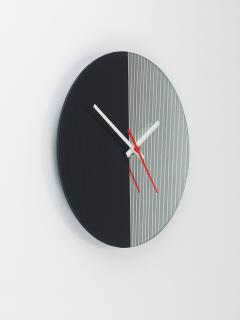 Postmodern Striped Mirror Glass Black White Wall Clock 1980s England - 4313187