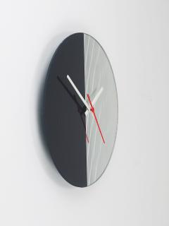 Postmodern Striped Mirror Glass Black White Wall Clock 1980s England - 4313188