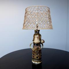 Pottery lamp with heart motif with original string shade - 4316385