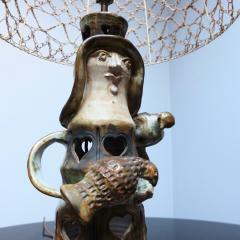 Pottery lamp with heart motif with original string shade - 4316386