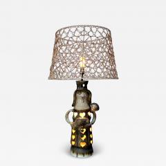 Pottery lamp with heart motif with original string shade - 4319665