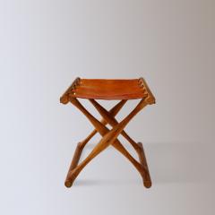 Poul Hundevad Oak and leather folding stool - 3733113