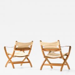 Poul Hundevad Pair of Safari Easy Chairs in Beech and Leather by Poul Hundevad 1950s - 4574336