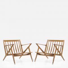 Poul Jensen Poul Jensen for Selig Mid Century Walnut Z Lounge Chairs Pair - 3953662