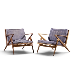 Poul Jensen Poul Jensen for Selig Mid Century Walnut Z Lounge Chairs Pair - 4731837