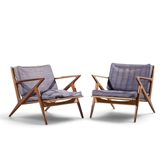 Poul Jensen Poul Jensen for Selig Mid Century Walnut Z Lounge Chairs Pair - 4731839