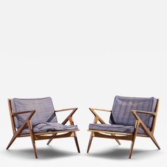 Poul Jensen Poul Jensen for Selig Mid Century Walnut Z Lounge Chairs Pair - 4731983