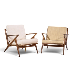 Poul Jensen Poul Jensen for Selig Mid Century Walnut Z Lounge Chairs Pair - 4809691