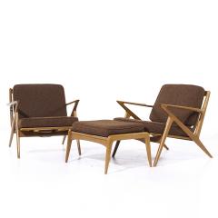 Poul Jensen Poul Jensen for Selig Mid Century Walnut Z Lounge Chairs and Ottoman - 4209965