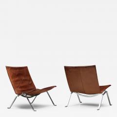 Poul Kj rholm Kjaerholm Cognac Leather PK 22 Poul Kjaerholm Lounge Chairs Scandinavian Modern 1960s - 2472707