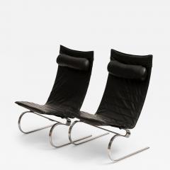 Poul Kj rholm Kjaerholm Pair of PK20 Lounge Chairs by Poul Kj rholm in Black Leather 1980s - 3818032